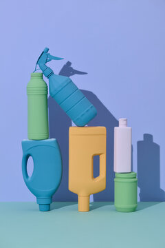 Collection of plastic bottles from recyclable type of polymer.