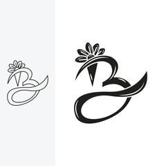 letter B, beautiful with floral ornaments on it. monoline style and silhouette stylish.