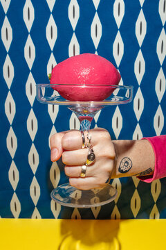 Conceptual still life of confectionery on a colorful background