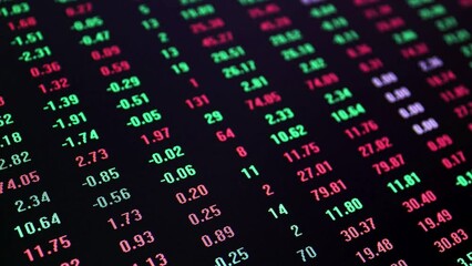 Timelapse of stock market trading prices data screen - Powered by Adobe