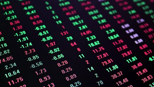 Timelapse of stock market trading prices data screen - Powered by Adobe