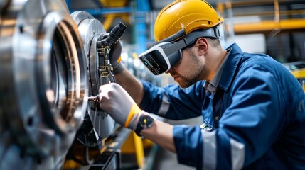 Skilled Engineer Inspecting Machinery with Precision in Industrial Setting