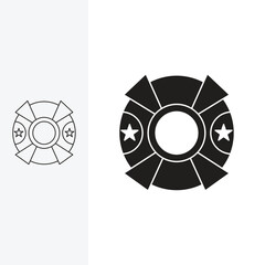 a simple ornament with a circle and two stars on either side, Line art style and silhouette stylish.
