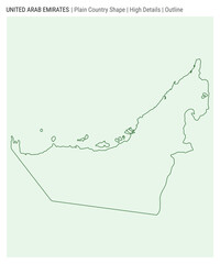 UAE plain country map. High Details. Outline style. Shape of UAE. Vector illustration.
