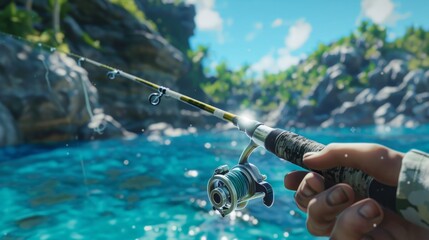 A user customizing their fishing rod with special attachments to catch specific particles.