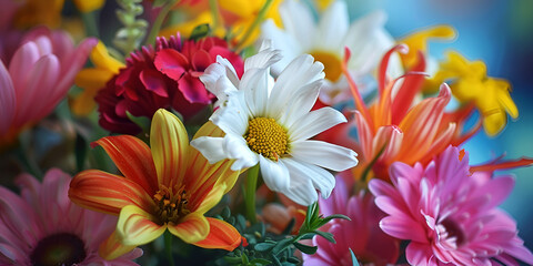 An abundance of diverse beautiful blooming flowers in one summer bouquet.