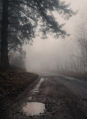 Misty morning in the Ardennes forest of Belgium