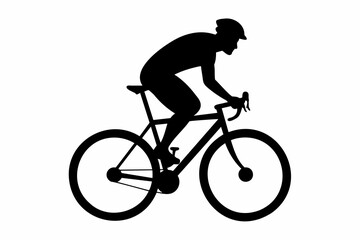 Obraz premium Black silhouette of cyclist isolated on white background. Man on bicycle. Graphic art. Concept of fitness, cycling, sport, active lifestyle. Icon, template, sign, logotype, print, design element