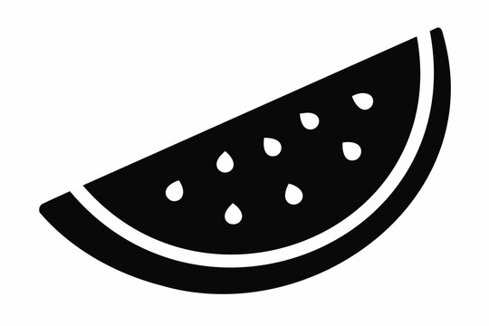 recommend clip art: Black silhouette of watermelon slice. Concept of summer, freshness, fruit, and healthy eating. Graphic art. Isolated on white background. Print, logo, pictogram, design element