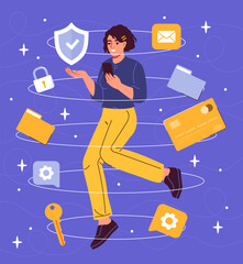 Cyber security services abstract concept. Safety and protection of personal information. Flat vector illustration