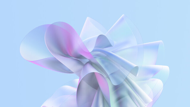 Transparent 3D abstract shapes in soft pastel colors