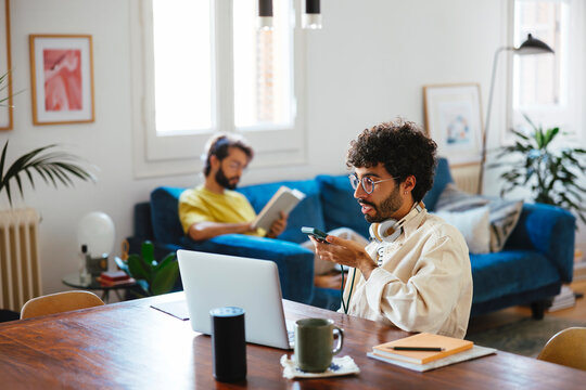 Gay couple spending time at home