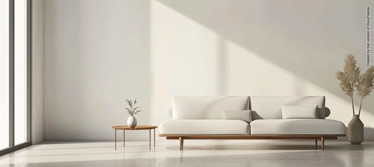 Modern, white minimalist interior. Modern interior design for posters in the living room layout with a white sofa with space to copy. High quality photo