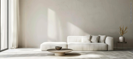 Modern, white minimalist interior. Modern interior design for posters in the living room layout with a white sofa with space to copy. High quality photo