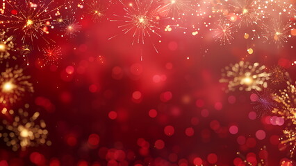 red bokeh background decorated with yellow firework spark with copy space of text