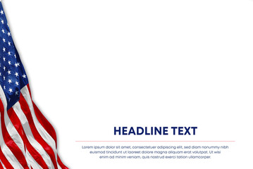 American Flag lying on an empty background. Template with text.	
