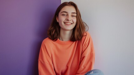 Fototapeta premium Woman in a Casual Orange Sweatshirt