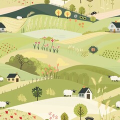 Idyllic Countryside Scenery with Pastoral Farm Landscape