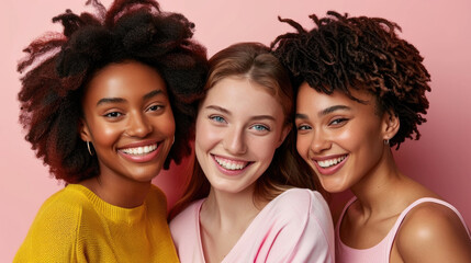 Obraz premium Three women standing together, smiling and posing for a photo