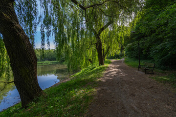 Spring version of Widzewski Park in Łódź, Poland.