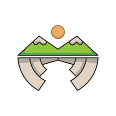 winged mountain logo, with a beautiful panorama. solid color style,