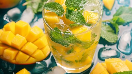 Refreshing Mango Mojito Cocktail with Mint and Ice