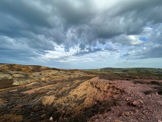 View of Parys Mountain on a cloudy day. Anglesey, Wales