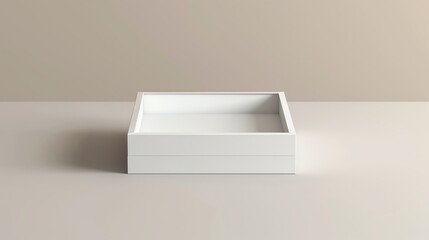 Square white ceramic tray on a beige background.
