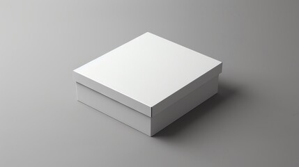 Blank white square box mockup on gray background.