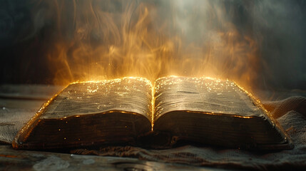 Fototapeta premium A Holy Bible with light emitting out and blessings.