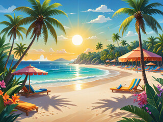 Naklejka premium beach with palm trees