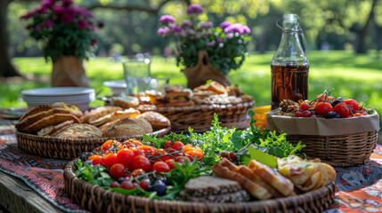 Enjoy a sustainable vegan picnic in a sunny park, highlighting Plastic Free
