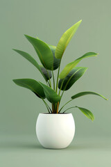 3D, green plant flowerpot, clean background