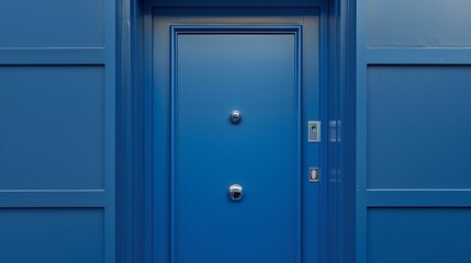 Sleek Cobalt Blue Door with Integrated Smart Lock and Minimalist Design