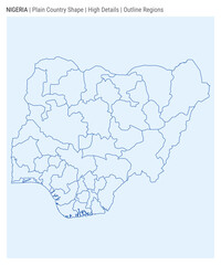 Obraz premium Nigeria plain country map. High details. Outline Regions style. Shape of Nigeria. Vector illustration.