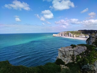 view of the coast of the ocean, Etretat, travel in Normandy, France