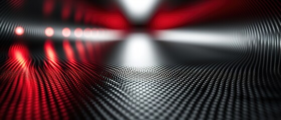 Studio interior with carbon fiber texture. Modern carbon fiber textured red black interior with light. Background for mounting, product placement. Vector background, template, mockup.