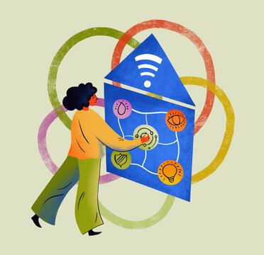 Woman Interacting With Smart Home Interface