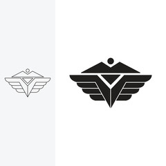 winged mountain logo, uniquely visualized. monoline style and silhouette stylish.