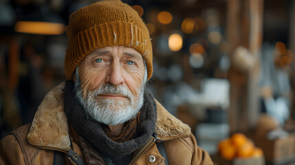 Fototapeta premium Close-up Portrait of a Senior Man with a Brown Hat and a Grey Beard