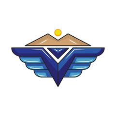 winged mountain logo, uniquely visualized, logo design simple modern. solid color style,