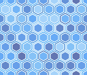 Seamless Hexagon Pattern. Bold rounded hexagons mosaic pattern with inner solid cells. Blue color tones. Hexagonal cells. Tileable pattern. Seamless vector illustration.
