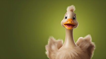 a Happy goose made of rubber.Olive green background