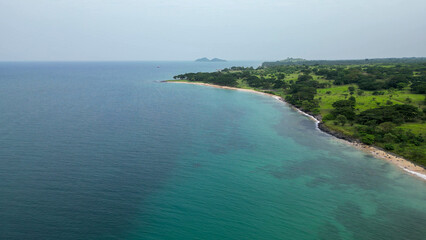 Fototapeta premium Aerial view from the governor beach at Sao Tome.