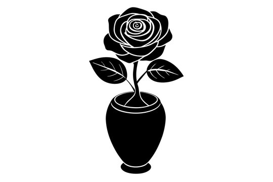 recommend clip art: Rose flower with tub vector silhouette illustration