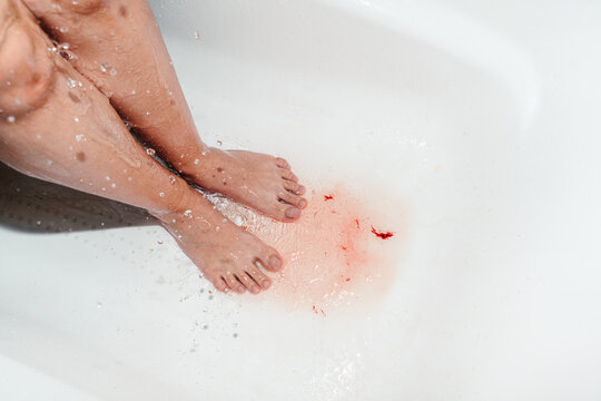 Menstruation blood in the bathtub