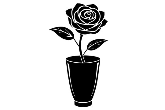 recommend clip art: Rose flower with tub vector silhouette illustration