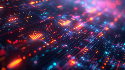 Fototapeta premium digital dashboard with neon lights on dark background,generative ai