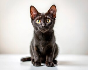 Bombay breed cat sitting isolated on white background looking at camera.