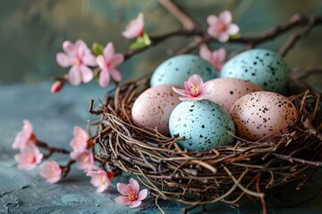 A nest filled with eggs sitting on top of a table
